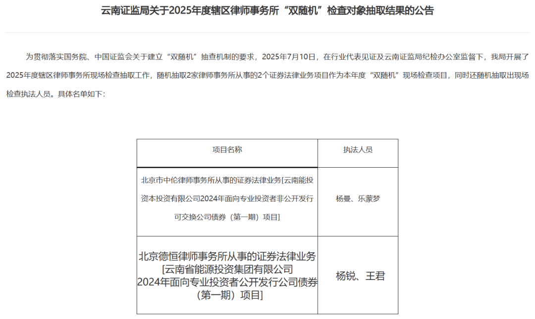 三省证监局公布律所从事证券法律业务现场检查随机抽取结果